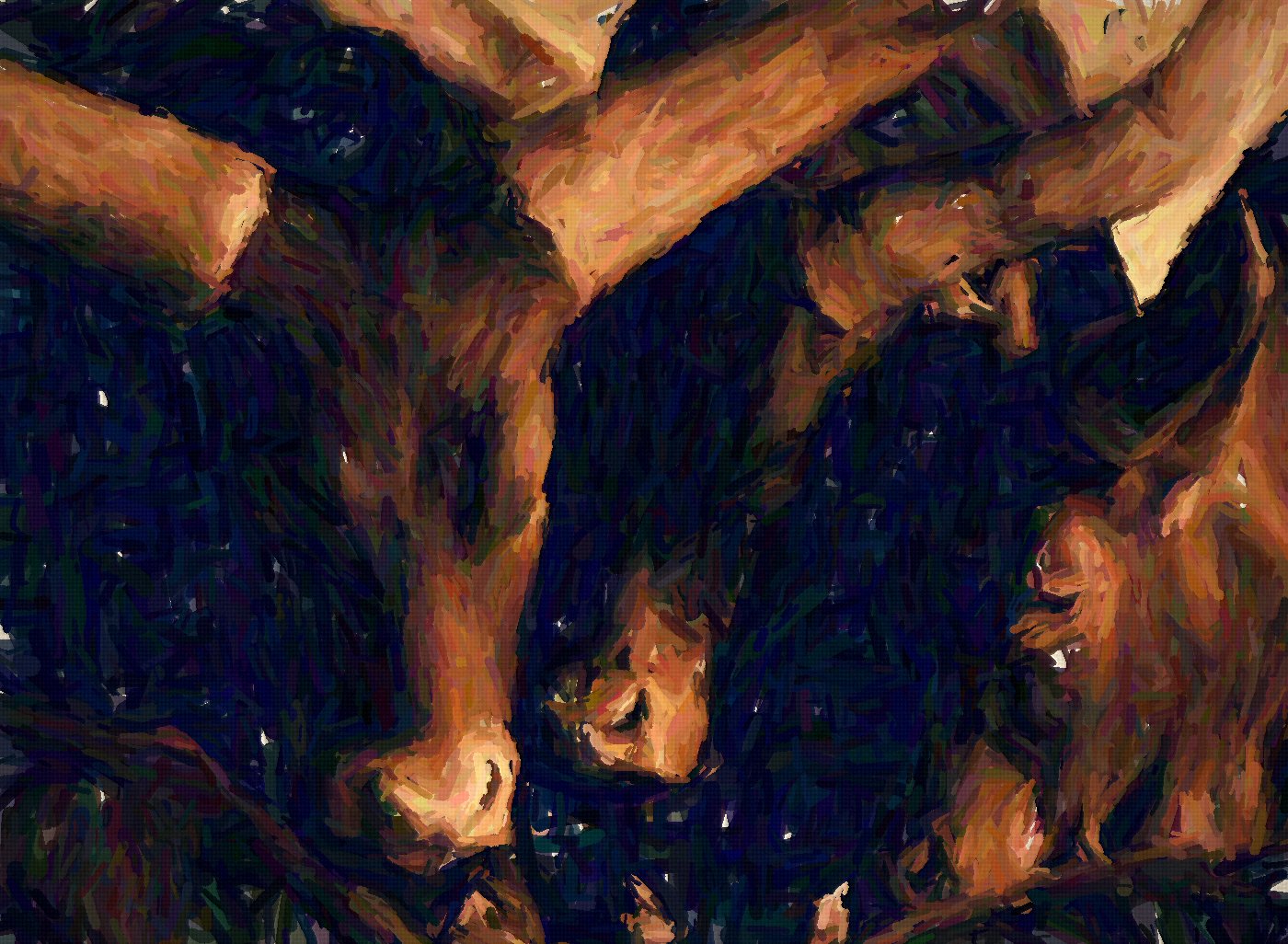 Digital painting of tree branches and a squirrel