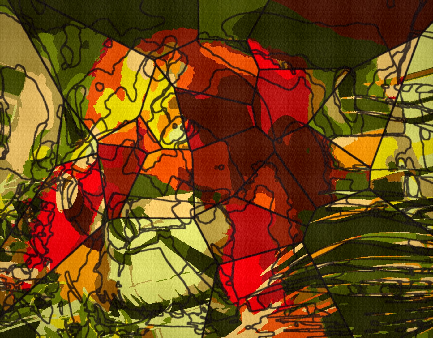 Abstract cubist-style digital painting of an orangutan